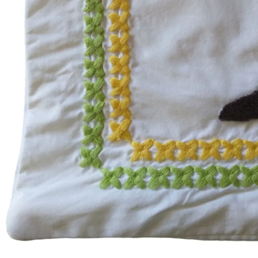 Pottery Barn Teen Tree Hug Planet Love Pillow Cover Organic Cotton Embroidered‎